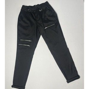 Hot Topics Black Double Chain Zipper Pants SZ. Jr. Med. with Faux Zipper accents